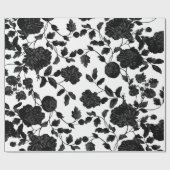 Papier Cadeau Vin De Toile Floral Noir Sur Blanc (Plat)
