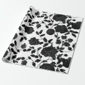 Papier Cadeau Vin De Toile Floral Noir Sur Blanc (Déroulé)
