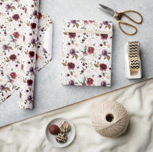 Papier Cadeau Vin d'or Burgundy motif floral