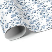Papier Cadeau Vin Fleur Bleu Blanc (Coin rond)