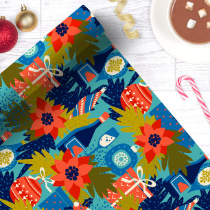 Papier Cadeau Vin moderne Poinsettia Noël
