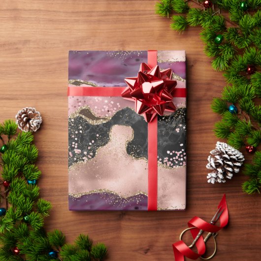 Papier Cadeau Vin rose Bourgogne bleu Parties scintillant Noir o (Cadeau de vacances)