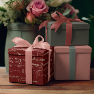 Papier Cadeau vin rouge nom personnalisé motif manuscrit