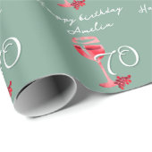 Papier Cadeau Vin Rouge Verre Aquarelle fête d'anniversaire (Coin rond)