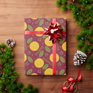 Papier Cadeau Vin rougi de Noël bordeaux épicé