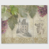 Papier Cadeau Vin Script Ephemera Vignoble Château Français (Plat)