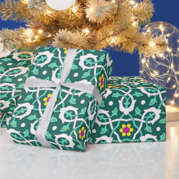 Papier Cadeau Vin turc ottoman design en vert et blanc