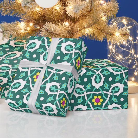 Papier Cadeau Vin turc ottoman design en vert et blanc (Vacances)