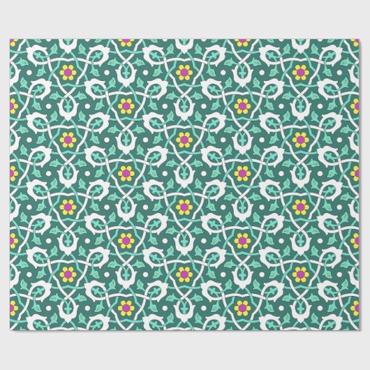 Papier Cadeau Vin turc ottoman design en vert et blanc (Plat)