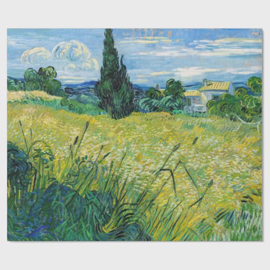 Papier Cadeau Vincent van Gogh - Champ de blé vert avec Cypress (Plat)