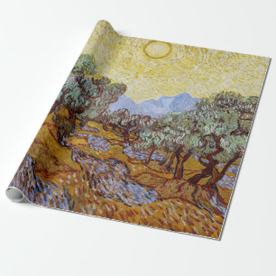 Papier Cadeau Vincent van Gogh - Oliviers, Ciel Jaune et Soleil