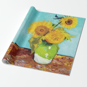 Papier Cadeau Vincent Van Gogh Trois Tournesols Dans un Vase