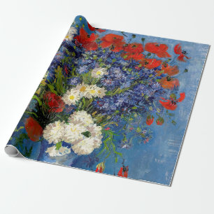 Papier Cadeau Vincent van Gogh - Vase avec des Bleuets & Coqueli