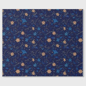 Papier Cadeau Vins Fleurs Botanique Orange Bleu Noël (Plat)