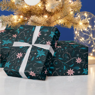 Papier Cadeau Vins Fleurs Botanique Vert Rose Noël