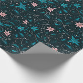 Papier Cadeau Vins Fleurs Botanique Vert Rose Noël (Coin)