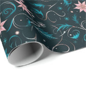 Papier Cadeau Vins Fleurs Botanique Vert Rose Noël (Coin rond)