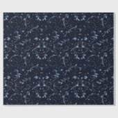 Papier Cadeau Vins Végétation Étoiles Pois Bleu Noël (Plat)