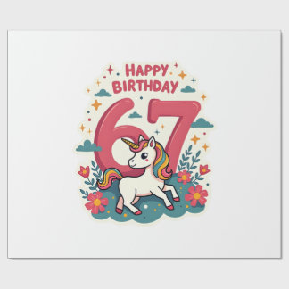 Papier Cadeau Vintage 67th Birthday Unicorn Rainbow Cute Cartoon