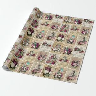 Papier Cadeau Vintage Alice au pays des merveilles Collage Cadea