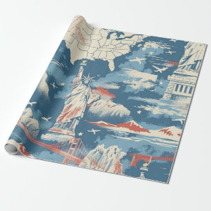 Papier Cadeau Vintage American Landmark Motif - Liberty, USA
