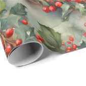 Papier Cadeau Vintage aquarelle sainte baies feuilles (Coin rond)