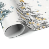 Papier Cadeau Vintage arbres de Noël Élégant (Coin rond)