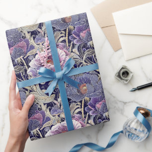 Papier Cadeau Vintage Art Nouveau élégant violet et rose floral