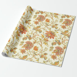 Papier Cadeau Vintage automne Floral Feuille Orange