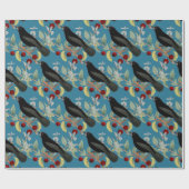 Papier Cadeau Vintage Blackbird sur Blue Craft ou (Plat)