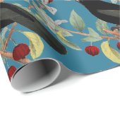 Papier Cadeau Vintage Blackbird sur Blue Craft ou (Coin rond)