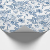 Papier Cadeau Vintage bleu blanc motif floral (Coin)