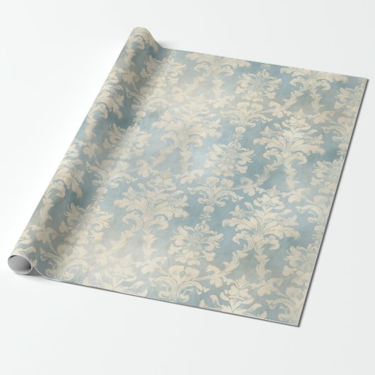 Papier Cadeau Vintage bleu Dusty Damask (Déroulé)
