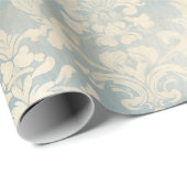 Papier Cadeau Vintage bleu Dusty Damask (Coin rond)