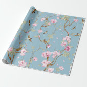 Papier Cadeau Vintage Blue Chinoiserie Floral (Déroulé)