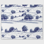 Papier Cadeau Vintage Blue Toile Landscape (3) (Plat)