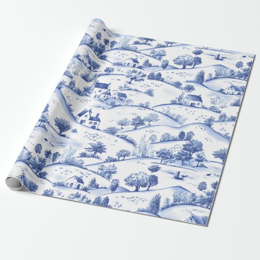 Papier Cadeau Vintage Blue Toile Landscape (4) (Déroulé)