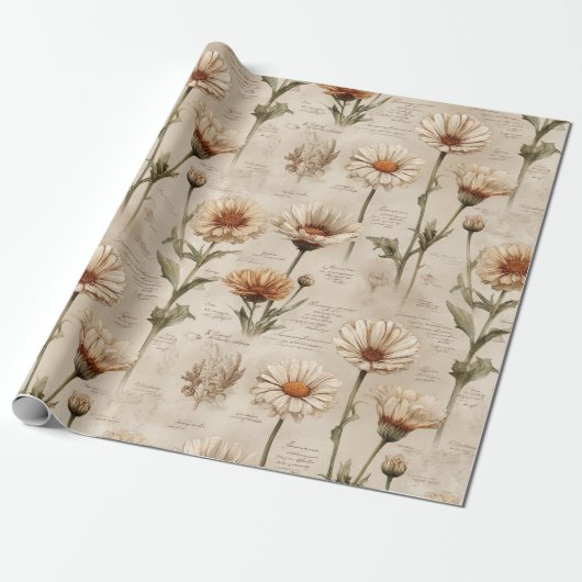 Papier Cadeau Vintage Botanical Floral Pattern (8) (Déroulé)