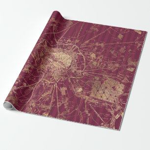 Papier Cadeau Vintage Burgundy Red and Gold Travel