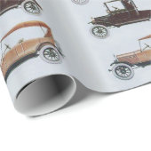 Papier Cadeau VINTAGE CARS rouge blanc gris noir (Coin rond)