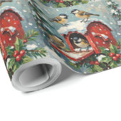 Papier Cadeau Vintage Chickadees on Snowy Christmas Mailbox (Coin rond)