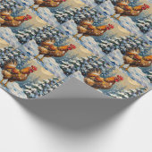 Papier Cadeau Vintage Chicken in Snowy Christmas Wonderland (Coin)