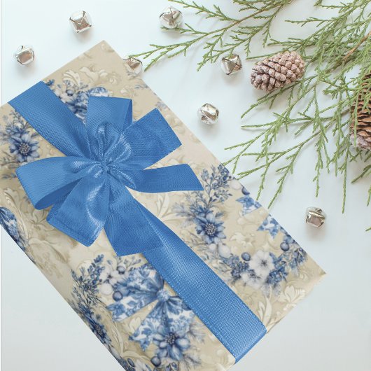 Papier Cadeau Vintage Chinoiserie Blue White Holiiday  Damask