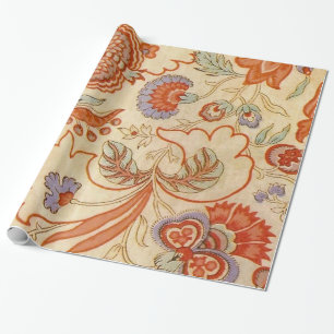 Papier Cadeau Vintage Chintz Floral Antique Terracotta Français