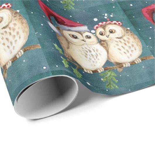 Papier Cadeau Vintage Christmas Owl Motif (Coin rond)