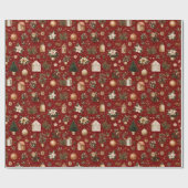Papier Cadeau Vintage Christmas Pattern Wrapping Paper (Plat)