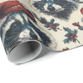 Papier Cadeau Vintage Christmas Raccoon (Coin rond)