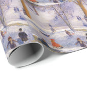 Papier Cadeau Vintage Christmas, Sledding, Central Park Glackens (Coin rond)