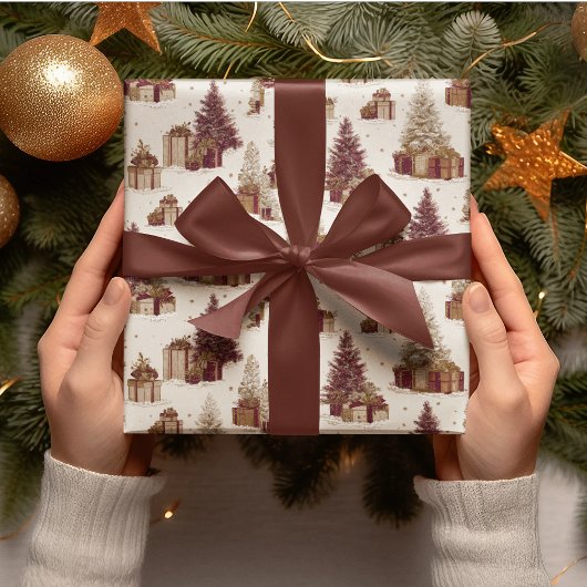 Papier Cadeau Vintage Christmas Tree & Gifts Wrapping Paper