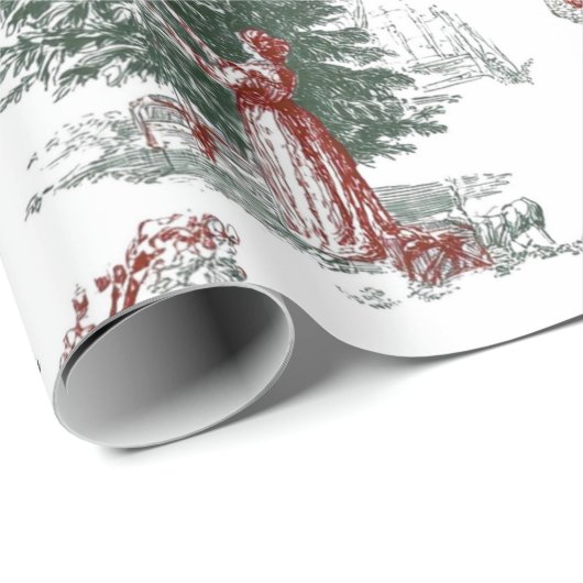 Papier Cadeau Vintage Christmas Trees Scene (Coin rond)